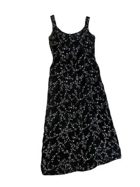 Vintage Handmade Black Velvet Embroidered Midi Dress